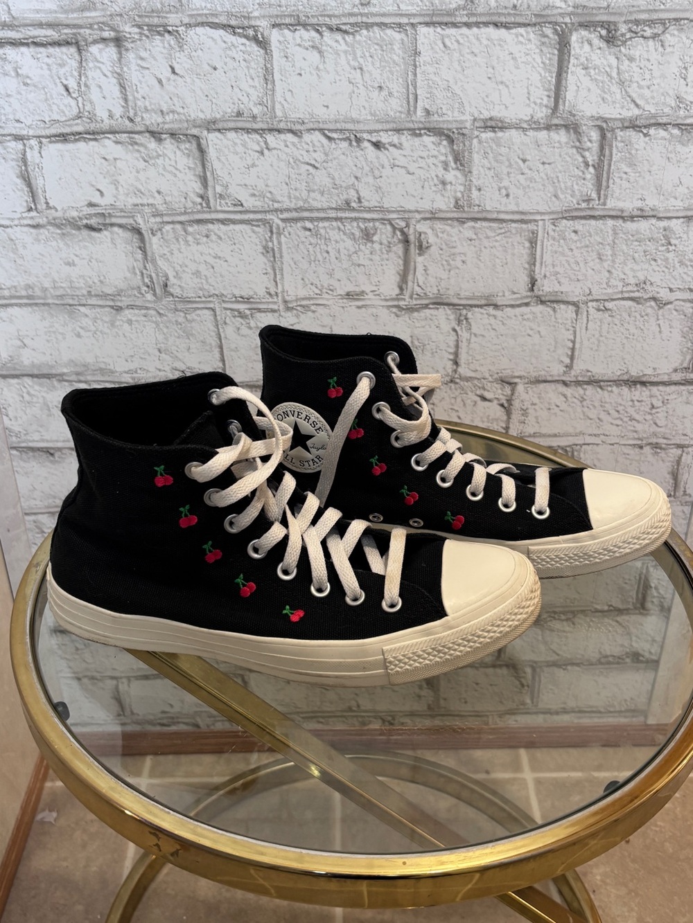 Converse Black High Top Sneakers with Red Cherry Embroidery